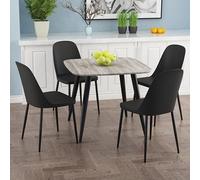 arta square grey wooden dining table 4 curve plastic black chairs