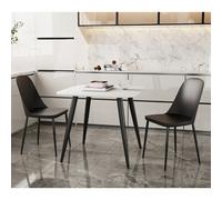 arta square white wooden dining table 2 curve plastic black chairs