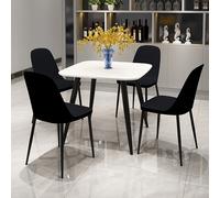 arta square white wooden dining table 4 curve plastic black chairs