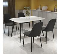 arta white wooden dining table 4 curve plastic black chairs