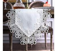 ARTABLE Rectangle Fabric Lace Table Runner Table Runners with Exquisite Macrame Embroidery for Bridal Shower Wedding Party Decorations Long Dinner Tables (White, Table Runner 16" x 84")