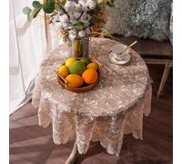ARTABLE Rectangle Lace Macrame Vintage Tablecloth Shabby Chic Embroidered Oblong Table Cover for Wedding Banquet Holiday Long Dinner Tables (Golden, 33 Inch Round)