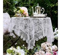 ARTABLE Rectangle Small Lace Macrame Vintage Tablecloth Shabby Chic Embroidered Oblong Cover for Wedding Banquet Holiday Long Dinner Tables (Offwhite-1, 51"x51")