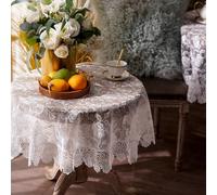 ARTABLE Rectangle Small Table Cloth Lace Macrame Vintage Tablecloth Shabby Chic Embroidered Oblong Table Cover for Wedding Banquet Holiday Long Dinner Tables (Offwhite, 33 Inch Round)