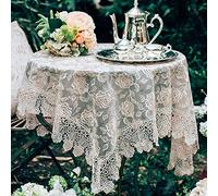 ARTABLE Rectangular Lace Macrame Vintage Tablecloth Shabby Chic Embroidered Oblong Table Cover for Wedding Banquet Holiday Long Dinner Tables (Golden, 51"x51")