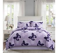 ARTALL Lightweight Microfiber 3 Piece Comforter Set with 2 Shams, Butterfly Pattern Bedding Set, Full/Queen, Purple