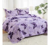 ARTALL Quilt Set 3-Pieces King Size, Paisley Butterfly on Purple Bedspread Coverlet Set, Soft Lightweight Microfiber Throw Blanket with 2 Pillow Shams for All Season