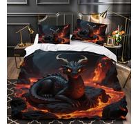 ARTAMA Duvet Cover Bedding Set for Kids Boys Girls Teens Room Dragon Comforter Cover Set Magma Red Bedspread Cover 3Pcs Zipper King Size
