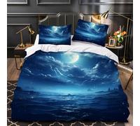ARTAMA Duvet Cover Sets Double Size Moon Sea Boy Man Bedding Set with Zipper Natural Landscape for Kids Teens 3 Pieces Microfiber Comforter Cover 3D Quilt Cover