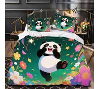ARTAMA Duvet Cover Sets King Size Panda Boy Man Bedding Set with Zipper Flower for Kids Teens 3 Pieces Microfiber Comforter Cover 3D Quilt Cover