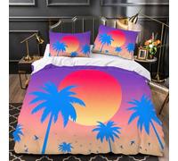 ARTAMA Duvet Cover Sets Single Size Palm Trees Boy Man Bedding Set with Zipper Sun for Kids Teens 3 Pieces Microfiber Comforter Cover 3D Quilt Cover