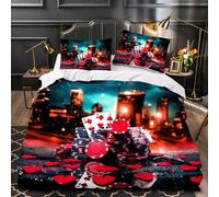 ARTAMA Duvet Cover Sets Single Size Poker Boy Man Bedding Set with Zipper Urban Architecture for Kids Teens 3 Pieces Microfiber Comforter Cover 3D Quilt Cover