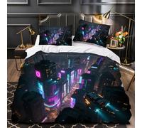 ARTAMA Duvet Cover Sets Single Size Urban Architecture Boy Man Bedding Set with Zipper Night Landscape for Kids Teens 3 Pieces Microfiber Comforter Cover 3D Quilt Cover