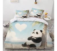 ARTAMA Duvet Cover Sets Super King Size Panda Boy Man Bedding Set with Zipper Beach Palm Trees Love Heart Clouds for Kids Teens 3 Pieces Microfiber Comforter Cover 3D Quilt Cover