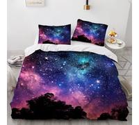 ARTAMA Duvet Cover Single Bedding Set Night View Comforter Cover with 2 Pillowcases Forest Tree Soft Microfiber Bedspread Cover Zipper 3 Pieces