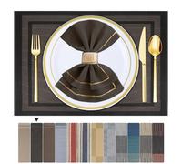 ARTAND Black Gold Table Mats Set of 12 Woven Vinyl Place Mats for Dinner Table - Washable & Durable Indoor/Outdoor Use - 12 Pcs, 01 Black Gold