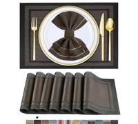ARTAND Black Gold Table Mats Set of 6 Woven Vinyl Place Mats for Dinner Table - Washable & Durable Indoor/Outdoor Use - 6 Pcs