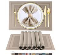 ARTAND Placemats Beige Table Mats Set of 6 Woven Vinyl Place Mats for Dinner Table Washable & Durable Indoor/Outdoor Use Table Accessories -6 Pcs, Beige