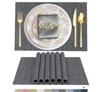 ARTAND Placemats GreyTable Mats Set of 4 Woven Vinyl Place Mats for Dinner Table Washable & Durable Indoor/Outdoor Use Table Accessories -4 Pcs,02 Grey