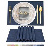 ARTAND Placemats Navy Blue Table Mats Set of 6 Woven Vinyl Place Mats for Dinner Table Washable & Durable Indoor/Outdoor Use Table Accessories -6 Pcs,02 Navy Blue