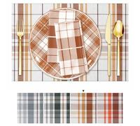 ARTAND Tartan Scotland Chocolate Table Mats Set of 6 Woven Vinyl Place Mats for Dinner Table Washable & Durable Indoor/Outdoor Use - 6 Pcs, 03 Tartan Chocolate
