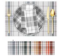 ARTAND Tartan Scotland Grey Table Mats Set of 4 Woven Vinyl Place Mats for Dinner Table Washable & Durable Indoor/Outdoor Use - 4 Pcs, 03 Tartan Grey