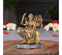 Artarium Durga Mata Idol 4 Inch Antique Finish, Sherawali Maa Murti for Car Dashboard, Home Temple Decor, Office Desk, Resin Hindu Goddess Statue, Religious Showpiece & Spiritual Gift