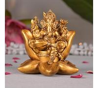 Artarium Ganesha Idol for Car Dashabord Handmade Padma Ganesh Statue Home Temple Decor Ganpati Murti Golden Finished Sitting Ganesha for Showpiece Item Size - 2.7 Inch