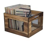 ARTAWEIN Vinyl Record Storage Crate Classic Cube Organizer with Handle, Solid Wood Holder for 80 Records, Albums, Magazines in Rustic Brown Metal & Wood Vinyl Record Storage Crate