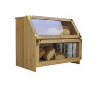 ARTAWEINLarge Wooden Bread Bin for Kitchen Countertop - 2 Tier Bamboo Bread Box with Clear Window - Double Layer Food Storage Container for Loaves, Pastries, Cakes & Bagels