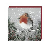 ArtBeat Pack of 6 Charity Christmas Cards - 'Christmas Pudding' - Lovely Design with Robin on a Snowy Branch - Foil Finish - 6 Cards of 1 Design