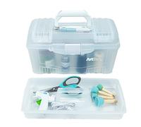 ArtBin 6918AH Twin Top 17 inch Supply Box, Portable Art & Craft Supply Organizer with Handle, [1] Plastic Storage Case, Translucent
