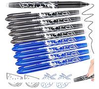 Artbiu 8 Erasable Pens Black Blue, Rub Out Pens Ink Eraser Pen with Rubber, Friction Pen with Rubbers on the End, 0.5mm Erasable Gel Biro for Writing