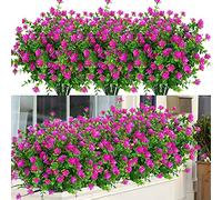 ArtBloom 12 Bundles Outdoor Artificial Flowers UV Resistant Fake Boxwood Plants, Faux Greenery for Indoor Outside Hanging Plants Garden Porch Window Box Home Wedding Farmhouse Décor (Magenta)