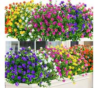 ArtBloom 24 Bundles Artificial Flowers Outdoor UV Resistant Artificial Boxwood Plants Artificial Greenery for Indoor Outdoor Wedding Farmhouse Decoration (Mixed Colors)
