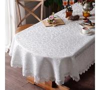 Artbloss Oval Tablecloth White Jacquard Table Cloth with Exquisite Lace Border Fall Farmhouse Tablecloths for Dining Wedding Coffee Outdoor Party Holiday Tabletop Use (White, 60 x 84 Inches Oval)