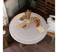 Artbloss Round Fitted Tablecloth with Elastic Farmhouse Waterproof Oli Proof Table Cover Rustic Wipeable Vinyl Table Protector for Home Picnic Outdoor (White, 46"-55" Round Tight Fit)