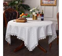 Artbloss Square Tablecloth White Jacquard Table Cloth with Exquisite Lace Border Fall Farmhouse Tablecloths for Dining Wedding Coffee Outdoor Party Holiday Tabletop Use (White, 33 x 33 Inches)