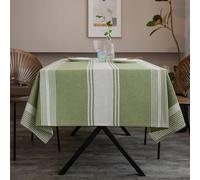 ArtBud Burlap Cotton Linen Table Clothes Farmhouse Tablecloth Striped Picnic Table Cover Heavy Fabric Table Top Coffee Kitchen Décor Green Rectangle 55"×84"(6-8 Seats)