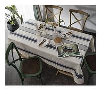 ArtBud White Blue Burlap Cotton Linen Table Clothes Farmhouse Tablecloth Striped Picnic Table Cover Soft Fabric Table Top Coffee Kitchen Decor (Rectangle/Oblong (Rectangle/Oblong, 60"×86"(6-8 Seats)