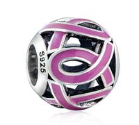 ARTCHARM Pink Ribbon Charm Breast Cancer Awareness Charm Beads Sterling Silver European-style Bead