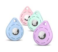 ARTCHE 4-Pack Holder for Apple Airtag Keyring, Silicone Protective Case Compatible with Airtags, Anti-Scratch Secure Teardrop Shape Cover for Kids, Key Ring, Wallet, Dog Cat Pet Collar, Suitcase