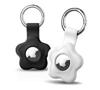 ARTCHE Holder Keyring for Airtag Holder, Silicone Secure Case Compatible with Apple Airtags, Anti-Scratch Protective Flower Shape Cover for Kid, Pet Collar, Suitcase, 2 Pack, Black + White