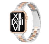 ARTCHE Slim Watch Strap for Apple Watch Strap 42mm 41mm 40mm 38mm, Compatible with iwatch Straps Series 11/10/9/8/7/6/SE/5/4/3/2/1, Lady Thin Stainless Steel Band for Women Female, Silver & Rose