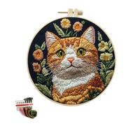 artcici Embroidery Kits Animal Orange Cat Flower Patterns for Beginners Adults, Full Range Embroidery Starter Kits Cross Stitch Needlework Supplies (Awake)