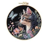 artcici Embroidery Kits Colorful Animal Flower Patterns for Intermediate Adults, Full Range Next-Level Cross Stitch Needlework Supplies (Cat Butterfly)