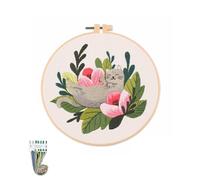 artcici Embroidery Kits Cute Cat Flower Patterns for Beginners Adults, Full Range Embroidery Starter Kits Cross Stitch Needlework Supplies (Green)