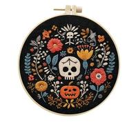 artcici Embroidery Kits Halloween Colorful Skull Pumpkin Patterns for Beginners Adults, Full Range Embroidery Starter Kits Cross Stitch Needlework Supplies (Vivid)