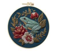 artcici Embroidery Kits Halloween Frog Flower Patterns for Intermediate Adults, Full Range Next-Level Cross Stitch Needlework Supplies (Teal)