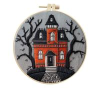 artcici Embroidery Kits Halloween Haunted House Dead Tree Bat Patterns for Intermediate Adults, Full Range Next-Level Cross Stitch Needlework Supplies (Orange)